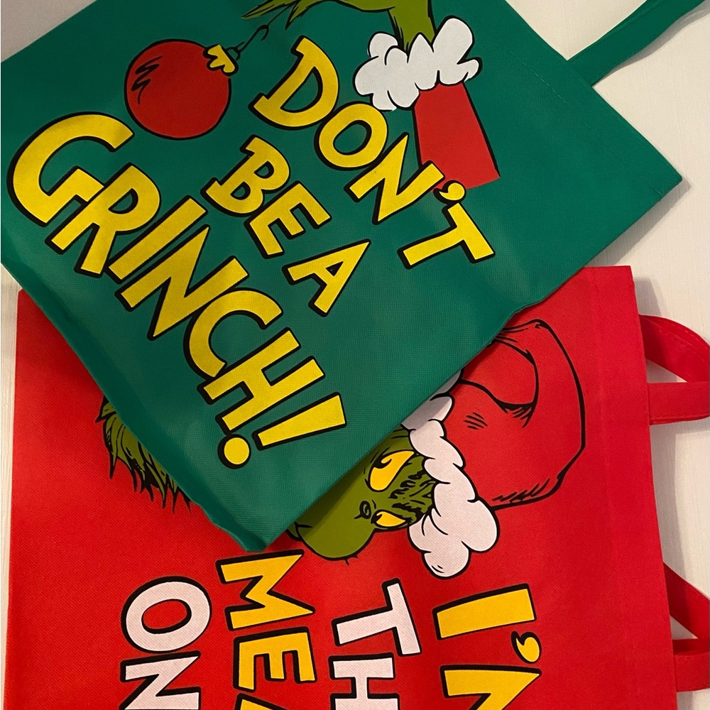 Grinch Themed Tote Bags - Green and Red
